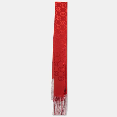 Gucci Red GG Pattern Silk Fringed Stole - Gucci - Modalova