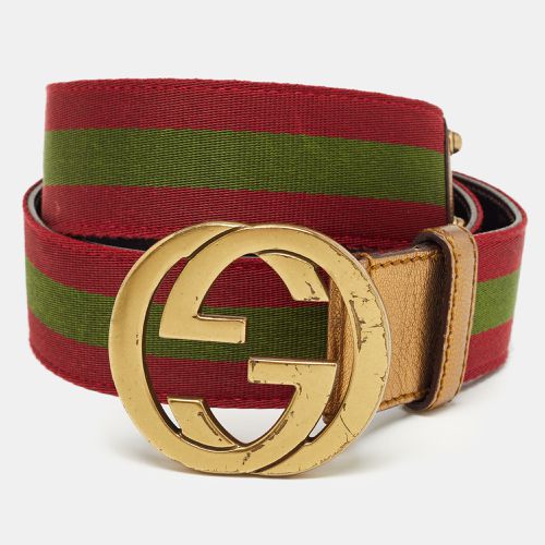 Gucci Burgundy Leather and Web Detail Interlocking GG Buckle Belt 95 CM - Gucci - Modalova