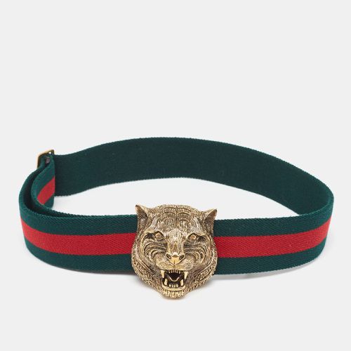 Gucci Green/Red Web Canvas Feline Buckle Belt 75 CM - Gucci - Modalova