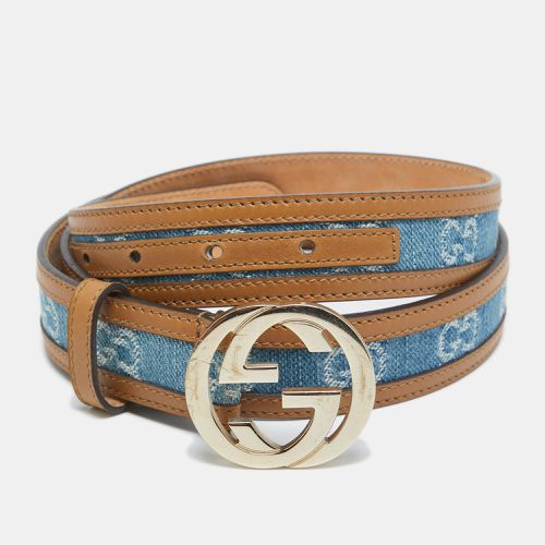 Gucci Blue GG Denim and Leather Trim Interlocking G Buckle Belt 90CM - Gucci - Modalova