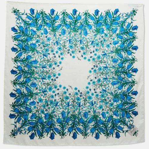 Gucci White/Blue Floral Print Silk Square Scarf - Gucci - Modalova