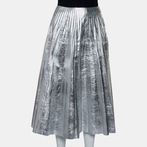 Gucci Metallic Silver Leather Pleated Midi Skirt S - Gucci - Modalova