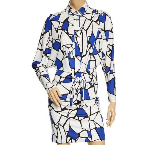 Gucci White & Blue Printed Jersey Front Tie Detail Draped Dress XS - Gucci - Modalova