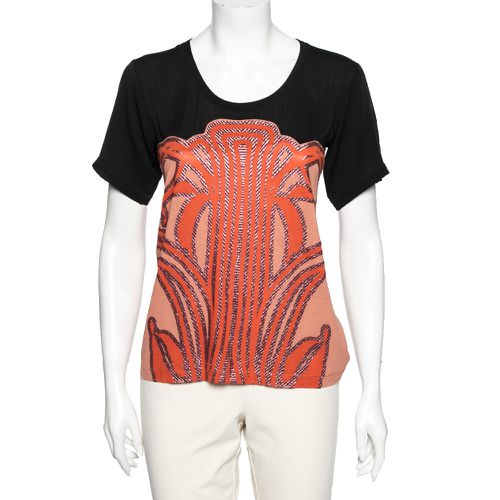 Gucci Black-Orange Cotton and Silk Glitter Patterned Short Sleeve Top XS - Gucci - Modalova