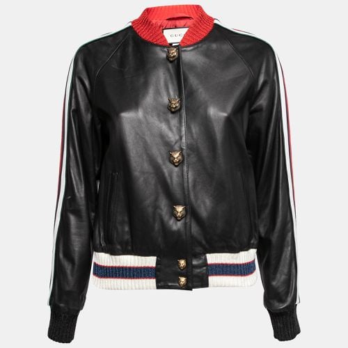 Gucci Black Leather Hollywood Embroidered Bomber Jacket M - Gucci - Modalova