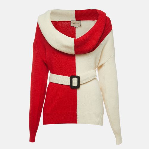 Gucci Red/Cream Wool Knit Off Shoulder Belted Sweater S - Gucci - Modalova