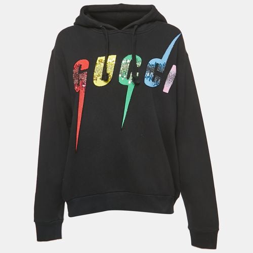 Gucci Black Cotton Sequined Logo Hooded Oversized Sweatshirt XS - Gucci - Modalova