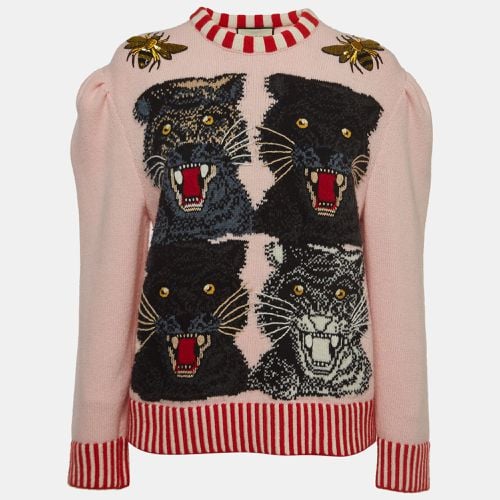 Gucci Pink Wool Tiger Intarsia Embellished Sweater M - Gucci - Modalova