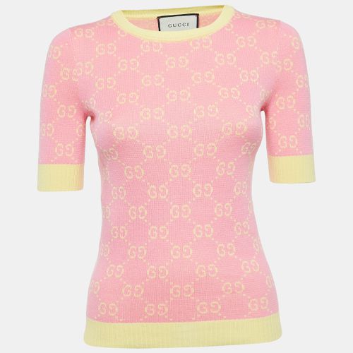 Gucci Pink/Yellow Logo Jacquard Knit Top XXS - Gucci - Modalova