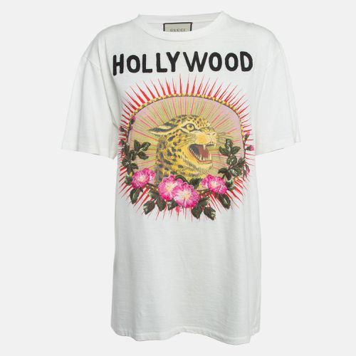 Gucci White Printed Cotton Applique Detail T-Shirt S - Gucci - Modalova