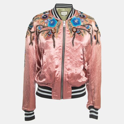 Gucci Pink Floral Sequin Embroidered Satin Bomber Jacket M - Gucci - Modalova