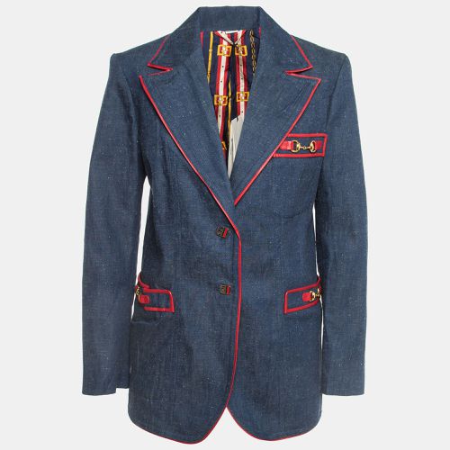 Gucci Blue Leather Trimmed Denim Single Breasted Blazer M - Gucci - Modalova