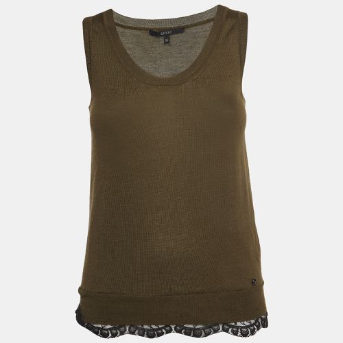 Gucci Olive Green Knit Lace Trimmed Sleeveless Top XS - Gucci - Modalova