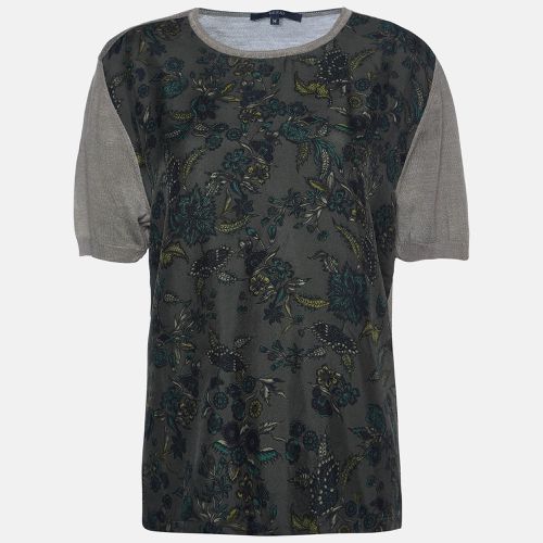 Gucci Olive Green Floral Print Silk & Knit Crew Neck Jumper M - Gucci - Modalova