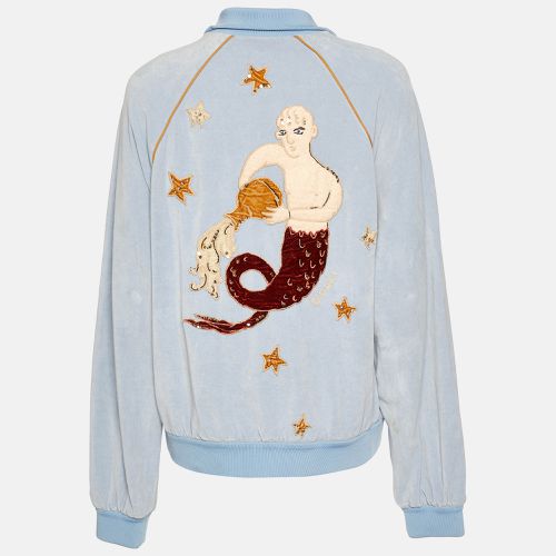 Gucci Blue Embroidered Velvet Zip Up Bomber Jacket S - Gucci - Modalova