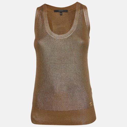 Gucci Metallic Gold Print Rib Knit Tank Top XXS - Gucci - Modalova