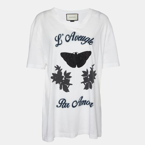 Gucci White L'Aveugle Par Amour Print Cotton Crew Neck T-Shirt L - Gucci - Modalova