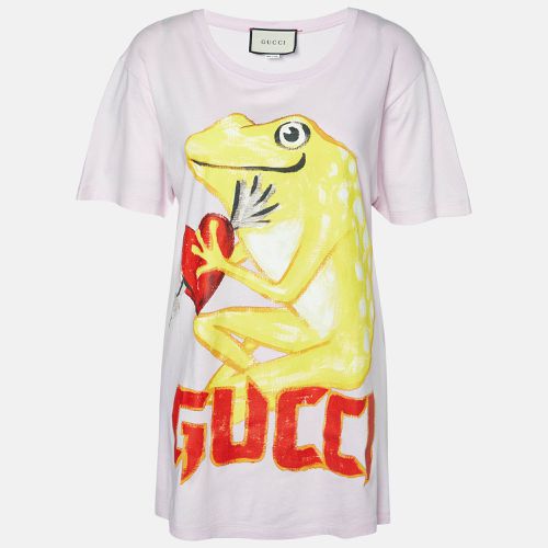 Gucci Pink Frog Logo Print Cotton Crew Neck T-Shirt S - Gucci - Modalova