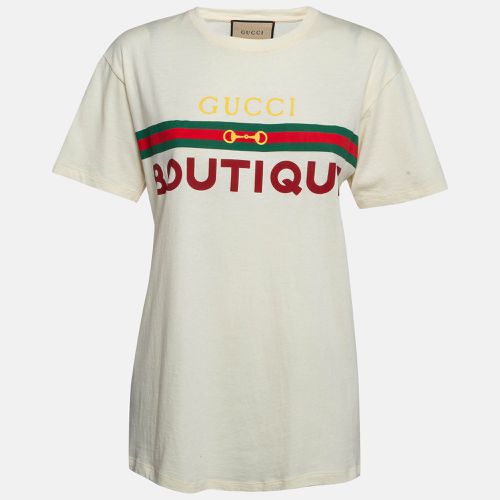 Gucci Cream Ribbon Horse Buckle Print Cotton T-Shirt S - Gucci - Modalova