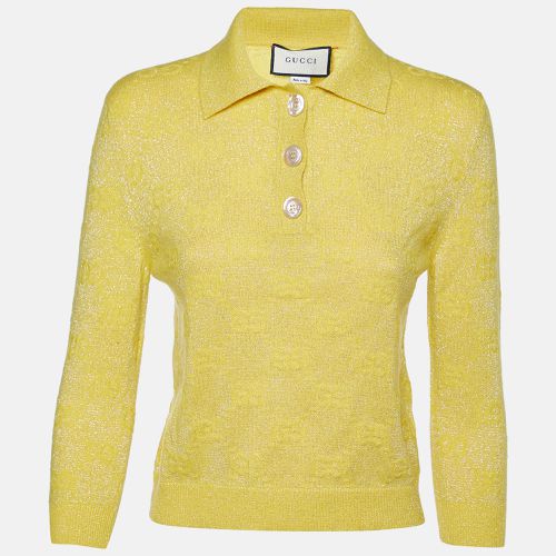 Gucci Yellow Monogram Patterned Lurex Knit Long Sleeve Polo XS - Gucci - Modalova