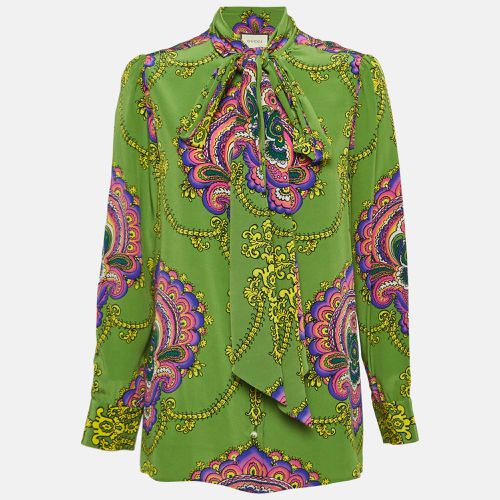 Gucci Green Printed Silk Tie-Neck Blouse M - Gucci - Modalova