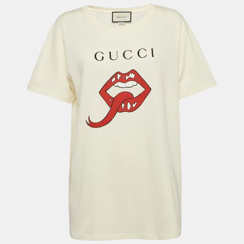 Gucci Cream Mouth Print Cotton Knit Crew Neck T-Shirt S - Gucci - Modalova