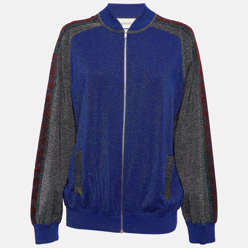 Gucci Blue GG Intarsia Lame Knit Zip Front Jacket L - Gucci - Modalova