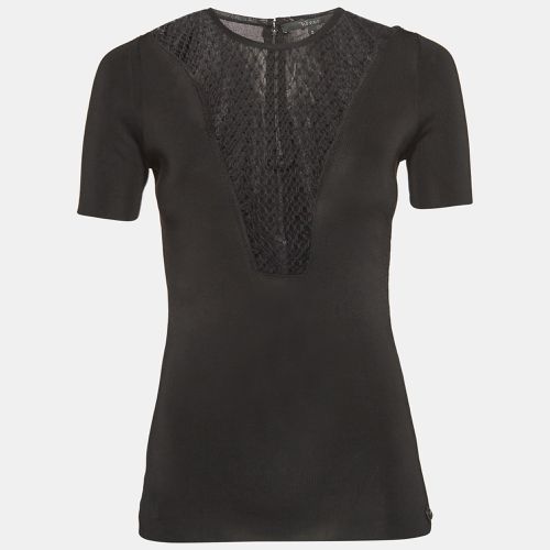 Gucci Black Mesh Insert Rib Knit Short Sleeve Top S - Gucci - Modalova