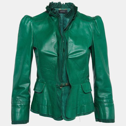 Gucci Green Leather Pleated Crop Leather Jacket M - Gucci - Modalova