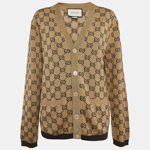 Gucci Beige Monogram Wool Metallic Trim Detail Button Front Cardigan M - Gucci - Modalova