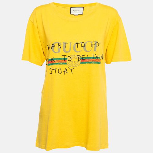 Gucci Yellow Logo Print Coco Capitan Cotton Distressed T-Shirt M - Gucci - Modalova