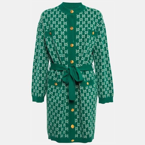 Gucci Green GG Patterned Wool Knit Belted Long Cardigan S - Gucci - Modalova