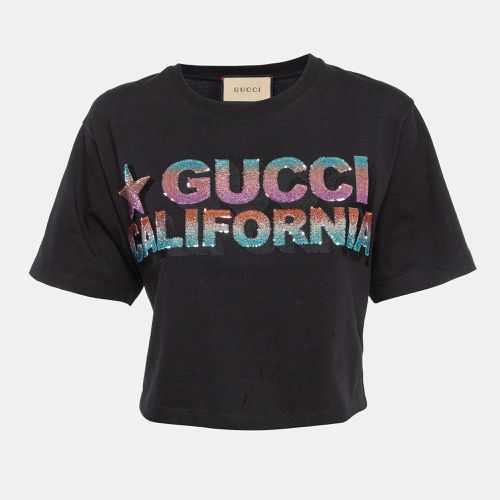 Gucci Black Sequin Embroidered Cotton Crop T-Shirt XXS - Gucci - Modalova