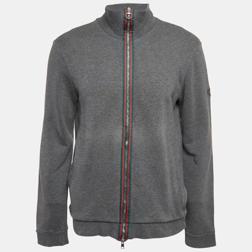 Web Trim Cotton Knit Zip Front Hoodie XL - Gucci - Modalova