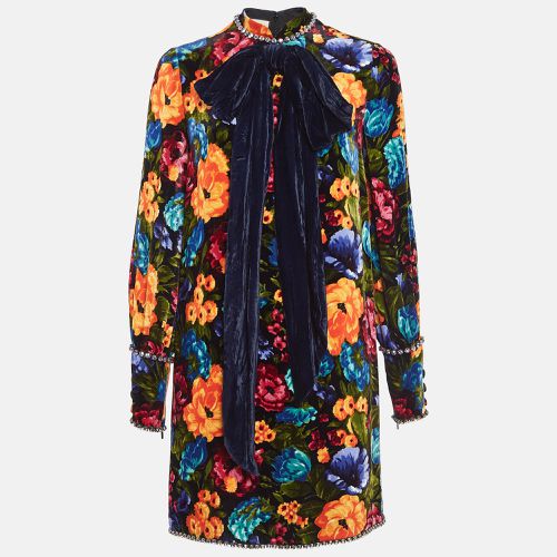 Floral Print Studded Velvet Bow Detail Mini Dress S - Gucci - Modalova