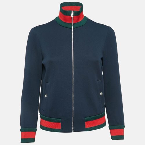 Gucci Navy Blue Web Nylon Drill Zip-Up Jacket S - Gucci - Modalova