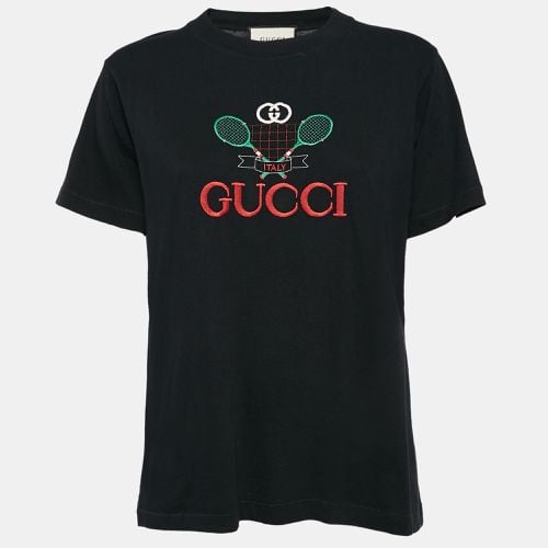 Gucci Black Embroidered Knit Round Neck T-Shirt S - Gucci - Modalova