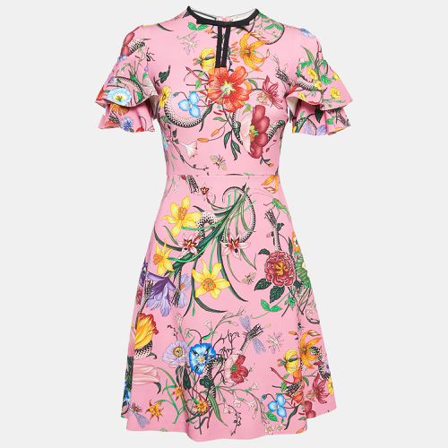 Gucci Pink Flora Snake Print Jersey Ruffled Sleeves Midi Dress XS - Gucci - Modalova