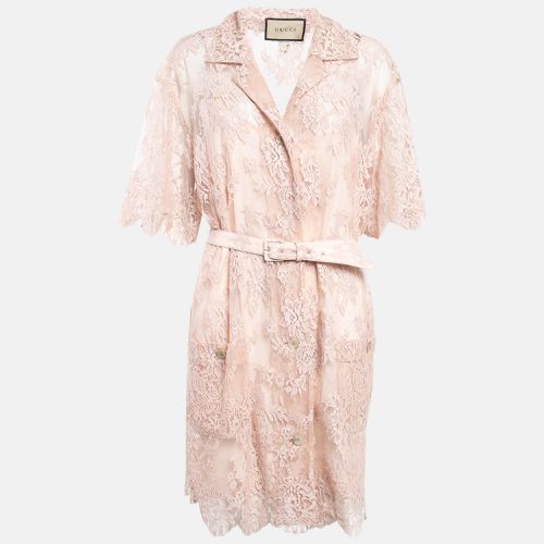 Gucci Pink Floral Lace Belted Shirt Dress XL - Gucci - Modalova