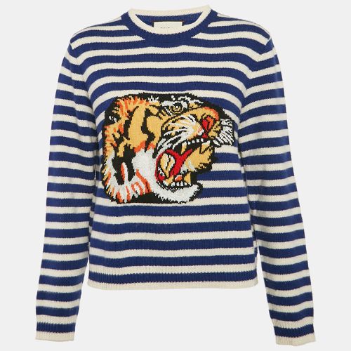 Gucci Blue/White Stripe Tiger Intarsia Wool Knit Jumper M - Gucci - Modalova