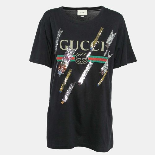 Gucci Black Web Print Jersey Sequin Detail T-Shirt M - Gucci - Modalova