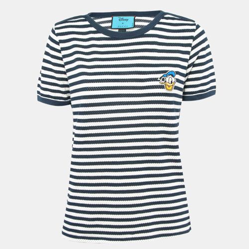 Gucci X Disney Navy Blue Striped and Pinhole Cotton T-Shirt L - Gucci - Modalova