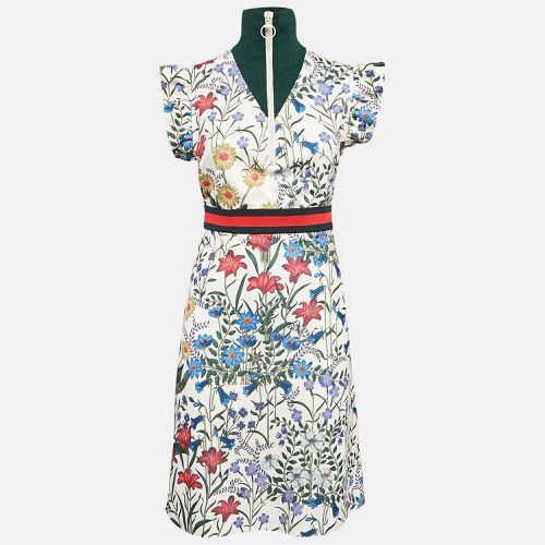 Floral Knit Print Zip Detail Ruffled Cap Sleeve Dress M - Gucci - Modalova