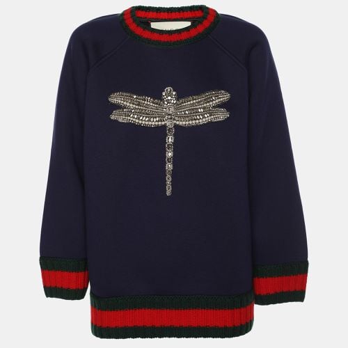 Knit Crystal Embroidered Dragonfly Patch Sweater M - Gucci - Modalova