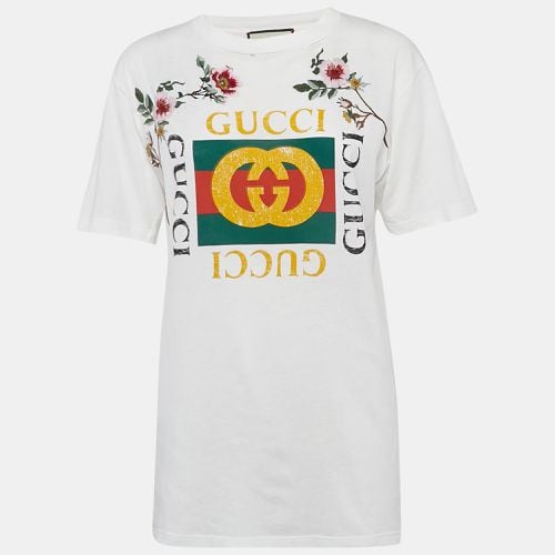 Gucci White Floral Embroidery Cotton Distressed T-Shirt XXS - Gucci - Modalova