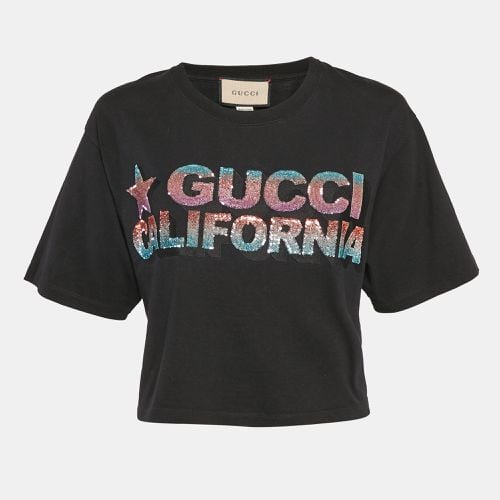 Gucci Black Sequin Embroidered Cotton Crop T-Shirt M - Gucci - Modalova