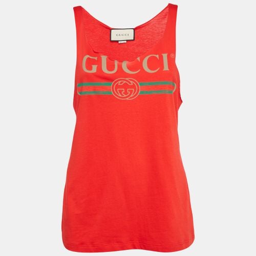 Gucci Red Vintage Logo Print Jersey Distressed Tank Top S - Gucci - Modalova