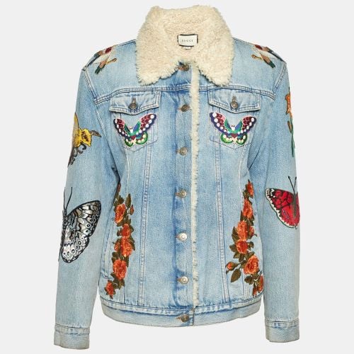 Gucci Blue Floral Appliqued Denim & Shearling Jacket M - Gucci - Modalova