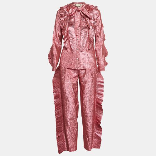 Gucci Pink Lurex Ruffle Detail Pants and Shirt Set S - Gucci - Modalova