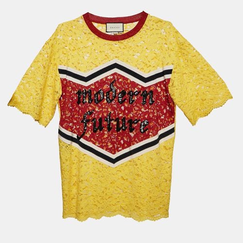 Gucci Yellow/Red Modern Future Sequin and Lace Crew Neck T-Shirt M - Gucci - Modalova